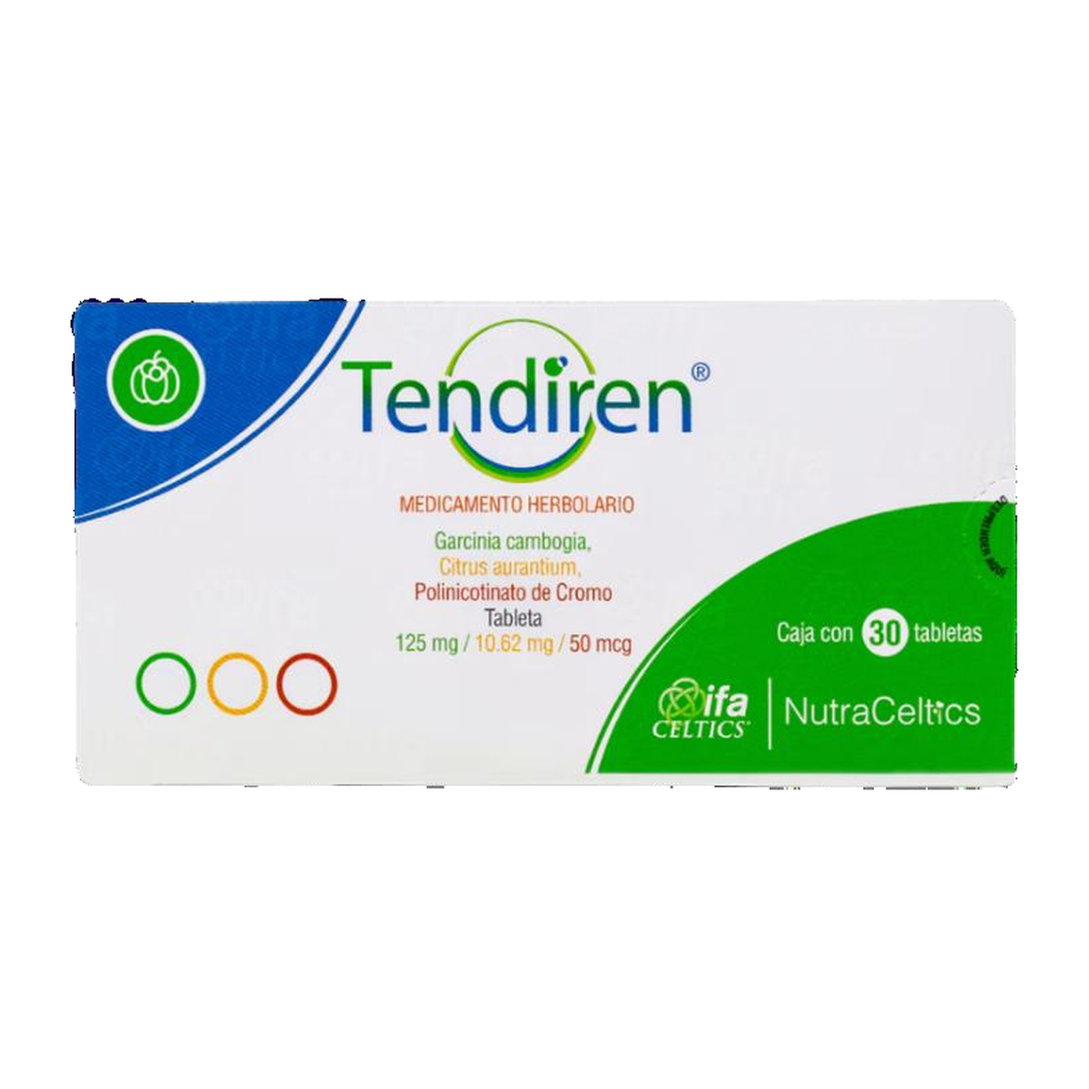 TENDIREN 125 mg/10.62 mg/50 mcg 30 tabletas | Garcinia cambogia + Citrus aurantium + Polinicotinato de cromo