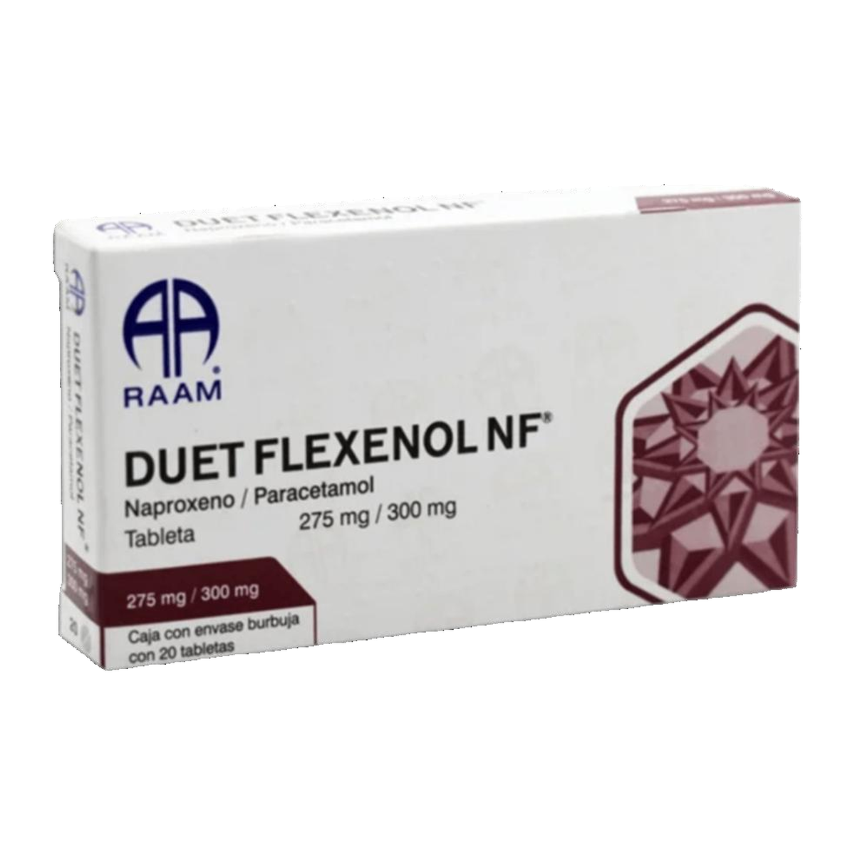 DUET FLEXENOL NF 275 mg/300 mg 20 tabletas | Naproxeno + Paracetamol